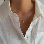 Rectangular gold filled necklace. Hand stamped