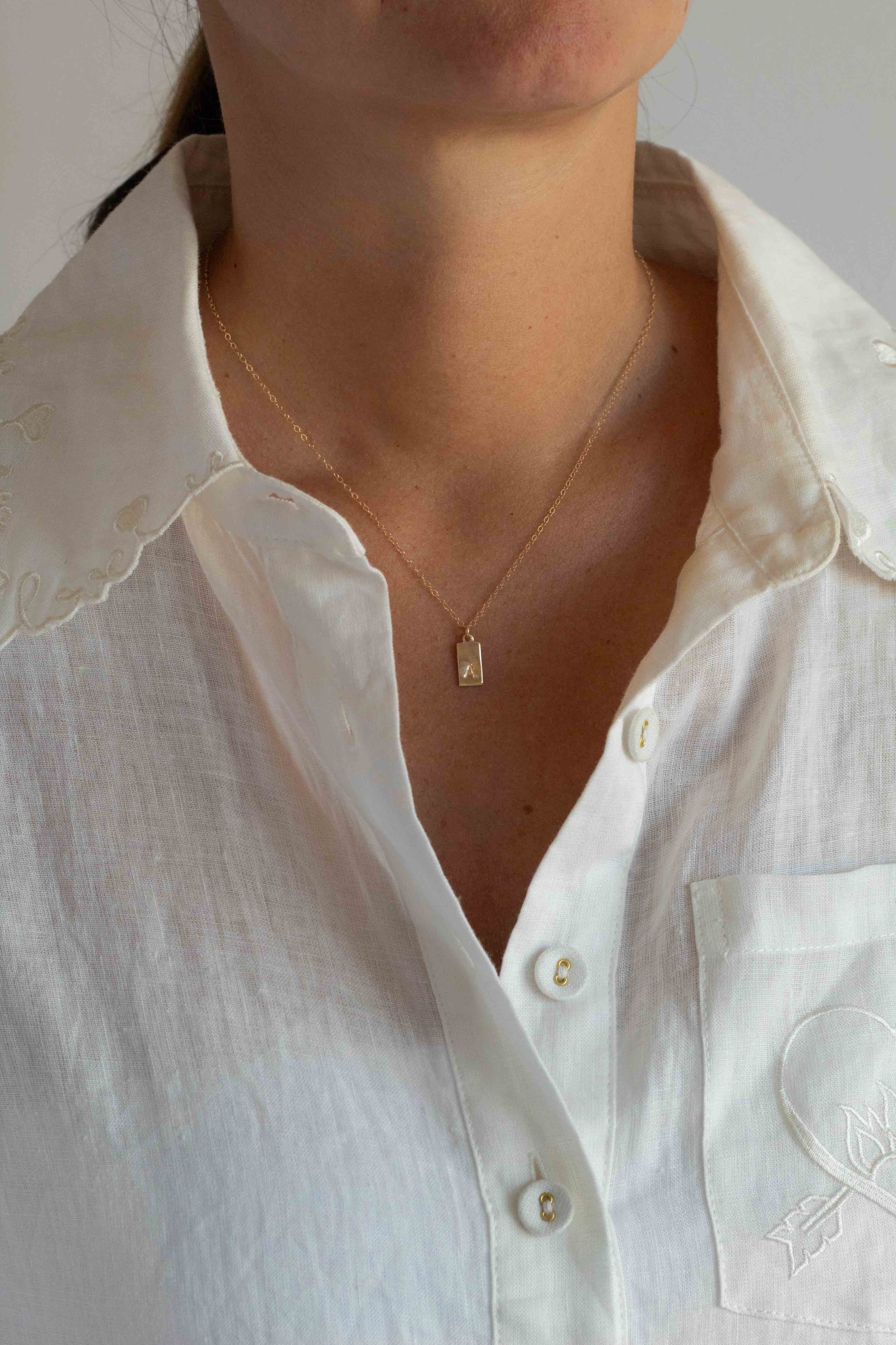 Rectangular gold filled necklace. Hand stamped